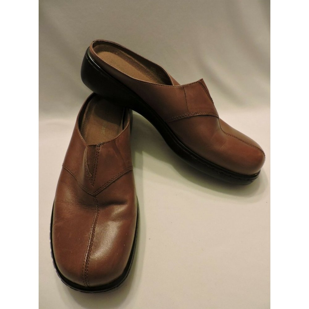 Naturalizer Mardi Mules Leather Clogs Brown Slip On Shoes Flats Womens 7.5M